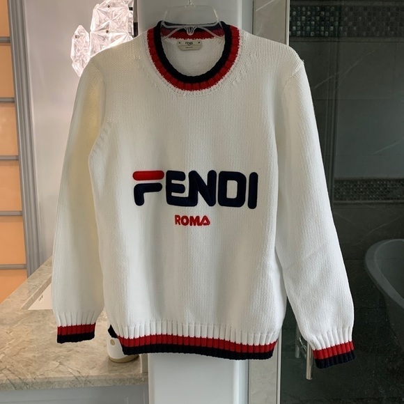 FENDI EMBROIDERED STRIPED COTTON SWEATER - Picture 4 of 15